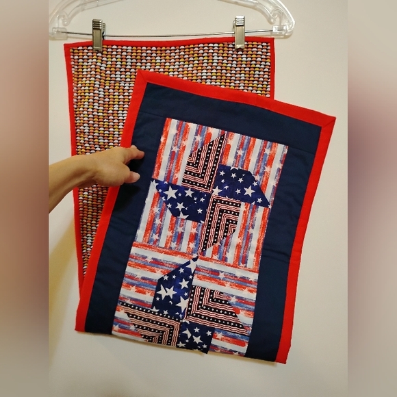 Homemade Quilted Table Runner Patriotic Theme  Red Blue White approx. 14' x 40' - Picture 13 of 16